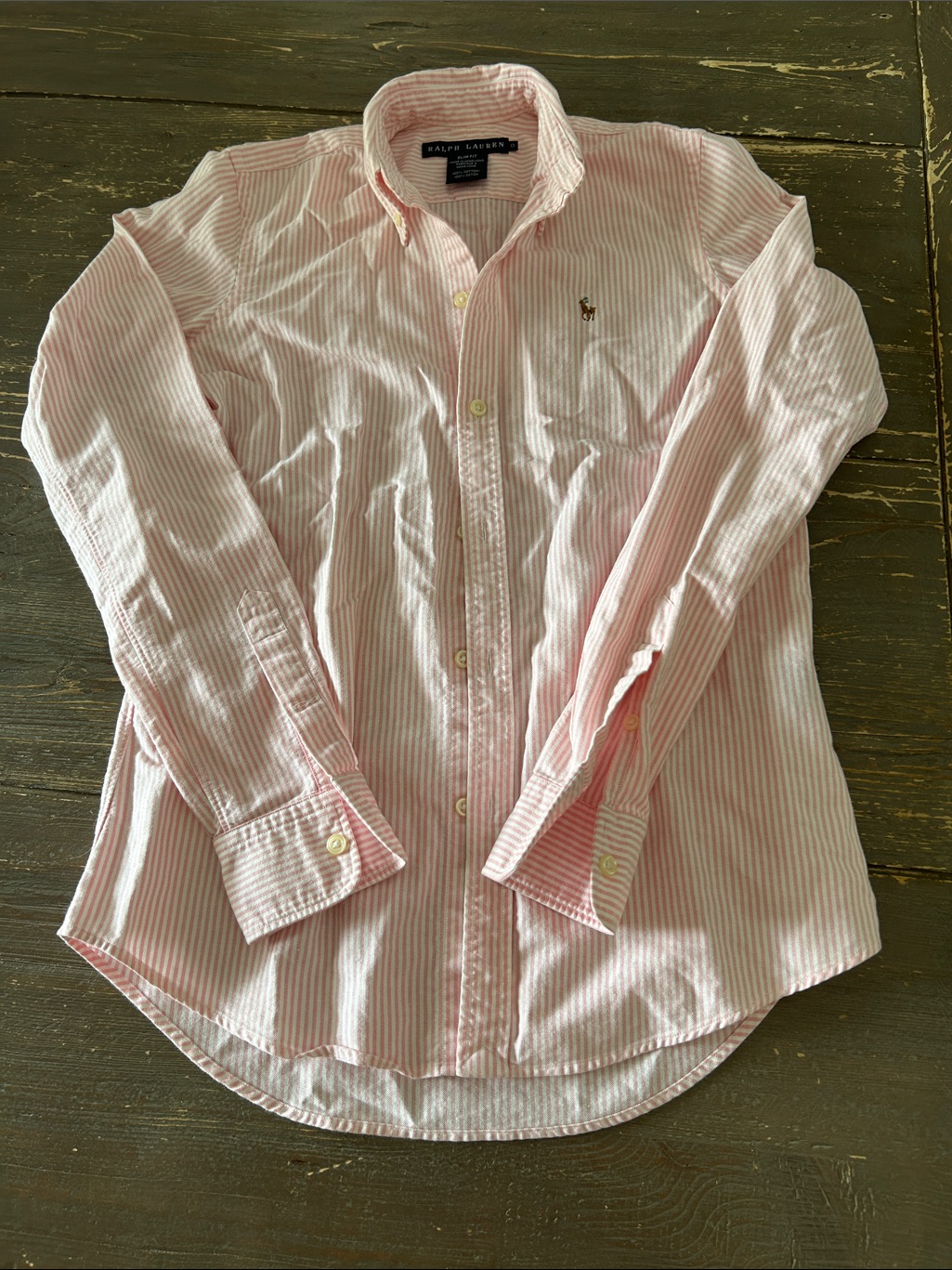 Ralph Lauren Pink & White Striped Oxford Shirt Slim Fit